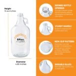 FastRack - 0.5 Gallon Glass Jugs | 2 Pack with Polyseal Caps | Clear Half Gallon Glass Jug Ideal for Beverage Storage, Versatile 1/2 G Jug with Airtight Cap for Fermenting & Storing Liquids - Image 4