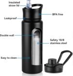 VEGOND 24oz Insulated Stainless Steel Water Bottle with Straw Lid, Double Wall Vacuum Bottle for Hiking, Camping, Gym, Work, Home Use, Black 8 Pack - Image 3