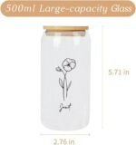 Birth Flower Glass Water Bottle with Lid And Straw Customized Birthflower Drinking Cup with Name Women's Day Christmas Gifts for Daughter February Flower Party 16oz Frosted Tumbler Cup - Image 4