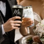 My Personal Memories Mr and Mrs Set of 2 Stainless Steel Powder Coated Double Wall Vacuum Insulated Travel Tumbler (Black Mr White Mrs 20 oz Set of 2) - Image 3