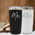 My Personal Memories Mr and Mrs Set of 2 Stainless Steel Powder Coated Double Wall Vacuum Insulated Travel Tumbler (Black Mr White Mrs 20 oz Set of 2) - Image 5