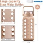 MUKOKO Half Gallon/64 oz Glass Water Bottles with Straw and Lid,Motivational Water Jug with Time Marker Reminder and Silicone Sleeve,100% Leakproof BPA Free Fitness Sports Large Bottle-Amber - Image 3