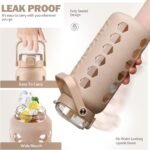 MUKOKO Half Gallon/64 oz Glass Water Bottles with Straw and Lid,Motivational Water Jug with Time Marker Reminder and Silicone Sleeve,100% Leakproof BPA Free Fitness Sports Large Bottle-Amber - Image 5