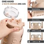 MUKOKO Half Gallon/64 oz Glass Water Bottles with Straw and Lid,Motivational Water Jug with Time Marker Reminder and Silicone Sleeve,100% Leakproof BPA Free Fitness Sports Large Bottle-Amber - Image 6