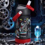 rockpapa 14 oz Kids Insulated Water Bottle，Stainless Steel Toddler Cups with Straws, BPA Free, Leak-Proof, Kids Water Bottle for School Boys&Girls (Black Dinosaur) - Image 3