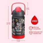 rockpapa 14 oz Kids Insulated Water Bottle，Stainless Steel Toddler Cups with Straws, BPA Free, Leak-Proof, Kids Water Bottle for School Boys&Girls (Black Dinosaur) - Image 5