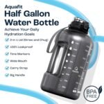 AQUAFIT Half Gallon Water Bottle with Time Marker - Straw & Chug Lid - BPA Free Gym Water Bottle with Straw - Big Gallon Jug (Blue, 64 oz - 2in1 Lid) - Image 3