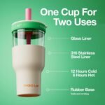 CHAKO LAB Insulated Stainless Steel Water Bottle | Dual-layer tumbler with Glass Linner and Stainsteel Linner | BPA-Free Leak Proof Thermos | 20oz Bottle with Two Straw | White and Green - Image 3