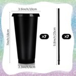 Hooqict 7 Sets Reusable Cups with Lids and Straws 24 oz Plastic Tumblers Black Party Favor Cups Water Bottle Iced Coffee Travel Mug for Kids, Adults, Summer Birthday Parties - Image 3