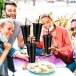 Hooqict 7 Sets Reusable Cups with Lids and Straws 24 oz Plastic Tumblers Black Party Favor Cups Water Bottle Iced Coffee Travel Mug for Kids, Adults, Summer Birthday Parties - Image 4