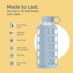 purifyou 40oz / 32oz / 22oz / 12oz Borosilicate Glass Water Bottle with Time & Volume Markers, Silicone Sleeve, Stainless Steel Lid | Reusable Glass Bottle for Water & Juice (22oz Ice Blue) - Image 4