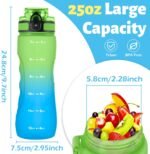 OLDLEY 25 oz Water Bottle, Motivational Water Bottle with Time Marker, Sports Water Bottle With Strap, Leakproof & BPA Free Large Water Bottles for School, Gym, Travel, Outdoor, Tritan,Green&Blue - Image 4