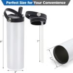12 Pack Sublimation Tumblers Flat Edge Blanks Skinny Straight 20 oz, Stainless Steel Double Wall Insulated Sublimation Water Bottles with Portable Handle & Straw Lids for Heat Transfer, White - Image 3