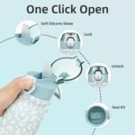 BJPKPK Water Bottle with Straw 25oz Insulated Water Bottles Reusable Stainless Steel Metal Thermal Flask with Leak Proof Lockable Lid and Carry Handle,Light Blue Leopard - Image 4