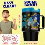 Get Trend Sonic the Hedgehog Kids Water Bottle with Straw 16.9 oz BPA Free Plastic Cup with Lid Handle Reusable Drinking Tumbler for School Gifts for Kids (Black Sonic) - Image 5