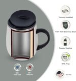 Ideus 16 oz (470 ml) Insulated Coffee Mug with Handle and Lid, Double Wall Stainless Steel Vacuum Thermal Coffee Mug, Travel Coffee Cup Thermal Cup for Home and Office (Snow Mountain White) - Image 3
