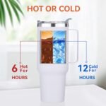 HASLE OUTFITTERS 40 oz Stainless Steel Tumbler with Handle, Vacuum Insulated Tumblers Bulk, Reusable Double Wall Travel Coffee Mug, Durable Powder Coated Water Bottle(White, 1) - Image 3