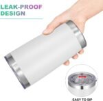 VEGOND 20oz Tumbler with Lid and Straw Stainless Steel Tumbler Cup Vacuum Insulated Double Wall Travel Coffee Mug Powder Coated Coffee Cup(White 1 Pack) - Image 4