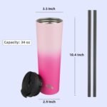 34 OZ Insulated Tumbler with Lid and 2 Straws Stainless Steel Water Bottle Vacuum Travel Mug Coffee Cup,Cherry - Image 3
