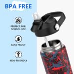 Boys Water Bottle with Straw,18 oz Kids Insulated Cups with Stainless Steel Leak Proof for School,Sport&Travel（Geometry-Red） - Image 4