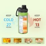 SASEUM Kids Sport Water Bottle 16oz Stainless Steel Double Wall Vacuum Thermal Mug with Leak Proof Spout Lids, Wide Mouth Metal Insulated Water Jug for Gym and Travel（Apple Green） - Image 7