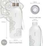 bzyoo 32 OZ 1 Liter Time Marker Water Bottle Frosted Durable Plastic With Strap - Reusable Clear Bottle With Times To Drink Time Markings For Daily Hydration Intake BPA Free (Silver) - Image 3