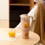 32oz Glass Tumbler with Straw Handle and 2-IN-1 Sip & Spout Lid, Reusable Iced Coffee Cup for Smoothie, Matcha, Leakproof Glass Water Bottle with Straw and Silicone Sleeve, BPA Free-Amber - Image 4