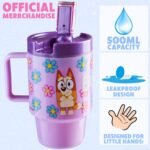 Get Trend Bluey Kids Water Bottle with Straw 16.9 oz BPA Free Plastic Cup with Lid Handle Reusable Drinking Tumbler for School Gifts for Kids (Purple Bluey) - Image 3