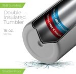 SIPX™ 18 oz Slim Insulated Tumbler with Lid & Straw – Vacuum Insulated Stainless Steel, Leakproof, Cupholder Friendly – Perfect for Iced Coffee, Water & Travel – Lava Grey - Image 4