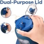 72oz Glass Water Bolttles, 3-in-1 Straw and Sip Spout Handle Lid, Half Gallon Water Bottle with Time Marker and Silicone Sleeve, BPA-Free Sports Water Bottle for Gym, School, DBlue - Image 4