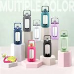 72oz Glass Water Bolttles, 3-in-1 Straw and Sip Spout Handle Lid, Half Gallon Water Bottle with Time Marker and Silicone Sleeve, BPA-Free Sports Water Bottle for Gym, School, DBlue - Image 5