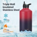 One Gallon Water Bottle Insulated, Triple Wall Vacuum Cold for 48 Hrs & Leak-proof & Non-BPA, 128oz Christmas Stainless Steel Gifts Water Jug with Paracord Handle Straw Spout Lids - Image 3