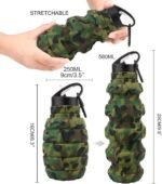 Collapsible Travel Water Bottle19.6 oz, Reuseable Silicone Foldable Water Bottles for Gym Camping Hiking, Portable Leak Proof Sports Water Bottle with Carabiner (Army green camouflage) - Image 3