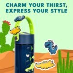 Elemental Water Bottles for Kids - Splash Kids Water Bottle for School with Fun Charm Handle - BPA Free Tritan Plastic Bottle with Straw Leak Proof When Spout is Closed - 18oz - Dinosaur Friends - Image 4