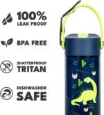 Elemental Water Bottles for Kids - Splash Kids Water Bottle for School with Fun Charm Handle - BPA Free Tritan Plastic Bottle with Straw Leak Proof When Spout is Closed - 18oz - Dinosaur Friends - Image 7