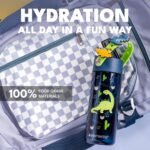 Elemental Water Bottles for Kids - Splash Kids Water Bottle for School with Fun Charm Handle - BPA Free Tritan Plastic Bottle with Straw Leak Proof When Spout is Closed - 18oz - Dinosaur Friends - Image 8