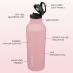 BJPKPK Insulated Water Bottle With Straw 25oz Stainless Steel Water Bottles With 2 Lids And Carry Handle Reusable Travel Metal Thermal Flask,Light Pink - Image 3