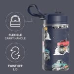 Hydrapeak Mini 14oz Fun Sticker Print Water Bottle with Straw Lid, Stainless Steel Double Wall Insulated Water Bottle, Leak-Proof and Spill-Proof Water Bottle, Monster Truck-Navy - Image 5