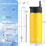 koodee Water Bottle with Straw, 18 oz Stainless Steel Vacuum Insulated Water Bottle, Reusable Water Bottle for School, BPA-Free (Yellow) - Image 5