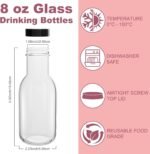 Cehomi 8 oz Glass Juice Bottles with Black Lids, Clear Glass Drink Jars for Juicing, Water, Wine, Hot Sauce, 15 Pack Reusable Glass Sauce Bottles Storage Containers - Image 3