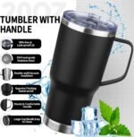 20oz Insulated Tumbler with Handle Stainless Steel Travel Coffee Mug with Lid and Straw Double Wall Vacuum Leak-proof Reusable Thermal Water Cup for Hot and Cold Drinks (Black,1 Pack) - Image 4