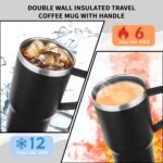 20oz Insulated Tumbler with Handle Stainless Steel Travel Coffee Mug with Lid and Straw Double Wall Vacuum Leak-proof Reusable Thermal Water Cup for Hot and Cold Drinks (Black,1 Pack) - Image 5
