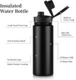 24 oz Insulated Water Bottle with Straw Lid & Wide Mouth Lids, Stainless Steel Sports Water Bottles, Double Walled Vacuum, Leak Proof,Black - Image 3