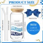 Hushee Class of 2026 Senior Night Gifts 16 oz Glass Water Bottle with Lids Straws Glitter Bow Straw Topper Senior 2026 Tumbler Graduation Gift for Her Women Team Coach Player(Blue) - Image 3