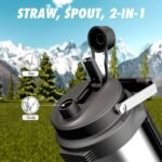 64 oz Stainless Steel Water Bottle for Camping: 2-in-1 Straw Spout Lid, Dual Handle, Leakproof, Keep Cold 48H, Half Gallon Insulated Water Jug for Outdoors, Fitness, Journey, Fishing, Work (Steel) - Image 6