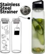 32 oz Clear Glass Water Bottle | Cold Brew Fruit Infuser Water Bottle (Black Lid) - Image 4