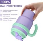 13.5oz Kids Insulated Tumbler with Straw,2 Pack Kids Insulated Water Bottle Stainless Steel Double Wall Vacuum Tumbler with 2 in 1 Sip/Swig Lids,Leak Proof Water Bottle for School(Pink-Purple) - Image 5