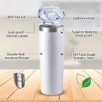 20 oz Skinny Tumbler with Lid and Straw,Stainless Steel Vacuum Insulated Tumbler Cup Double Wall Leak-proof Coffee Mug,Travel Thermal Water Tumbler for Home,Office,Outdoor(White,1) - Image 4