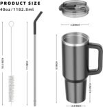 40 oz tumbler with handle and straw,Double Wall Vacuum Reusable Stainless Steel Insulated Water Bottle,With Leak Proof lid and Straw for Iced or Cold Beverages (Black) - Image 3