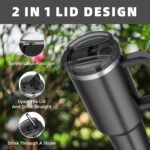 40 oz tumbler with handle and straw,Double Wall Vacuum Reusable Stainless Steel Insulated Water Bottle,With Leak Proof lid and Straw for Iced or Cold Beverages (Black) - Image 4